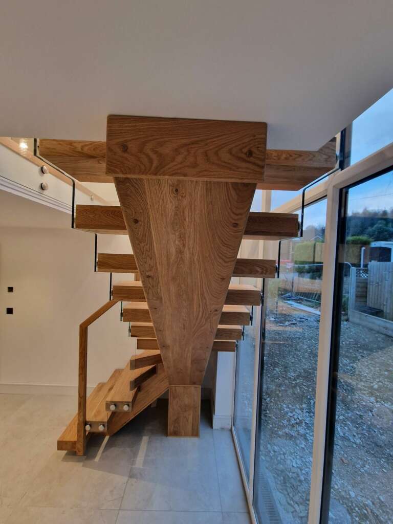 Solid Oak String Staircase With Oak Handrails and glass Panels 5