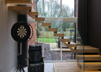 Cantilevered steel and wood stairs
